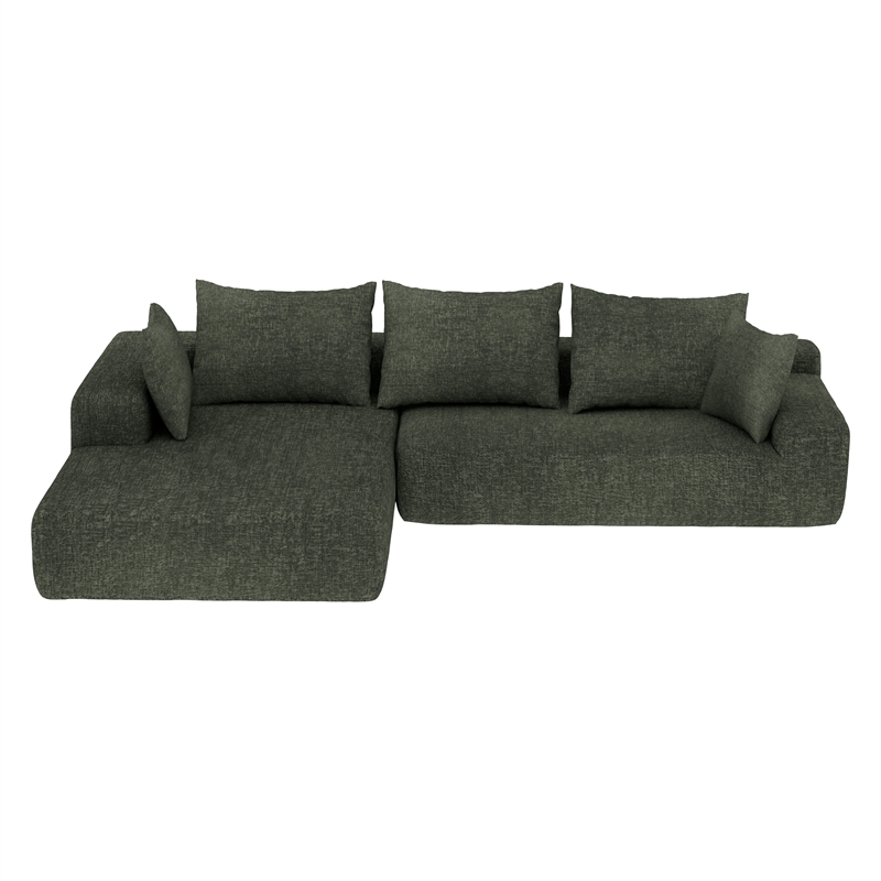 Green L-shaped Chenille free-install fully foam-filled Compressed sofa