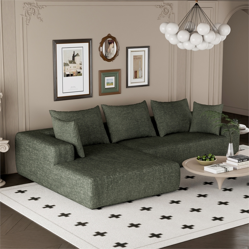 Green L-shaped Chenille free-install fully foam-filled Compressed sofa