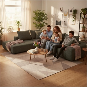 Green L-shaped Chenille free-install fully foam-filled Compressed sofa