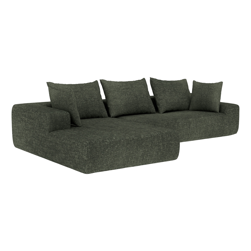 Green L-shaped Chenille free-install fully foam-filled Compressed sofa