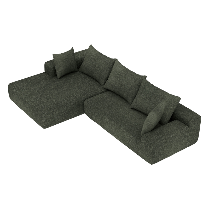 Green L-shaped Chenille free-install fully foam-filled Compressed sofa