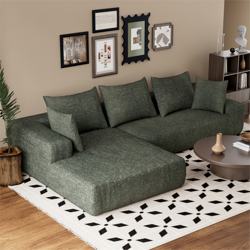 Green L-shaped Chenille free-install fully foam-filled Compressed sofa