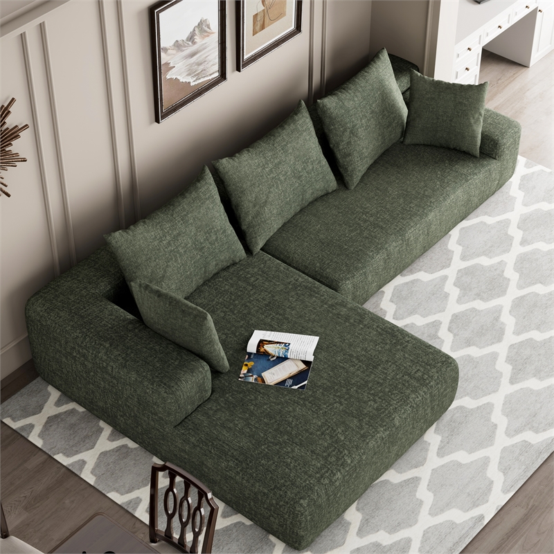 Green L-shaped Chenille free-install fully foam-filled Compressed sofa