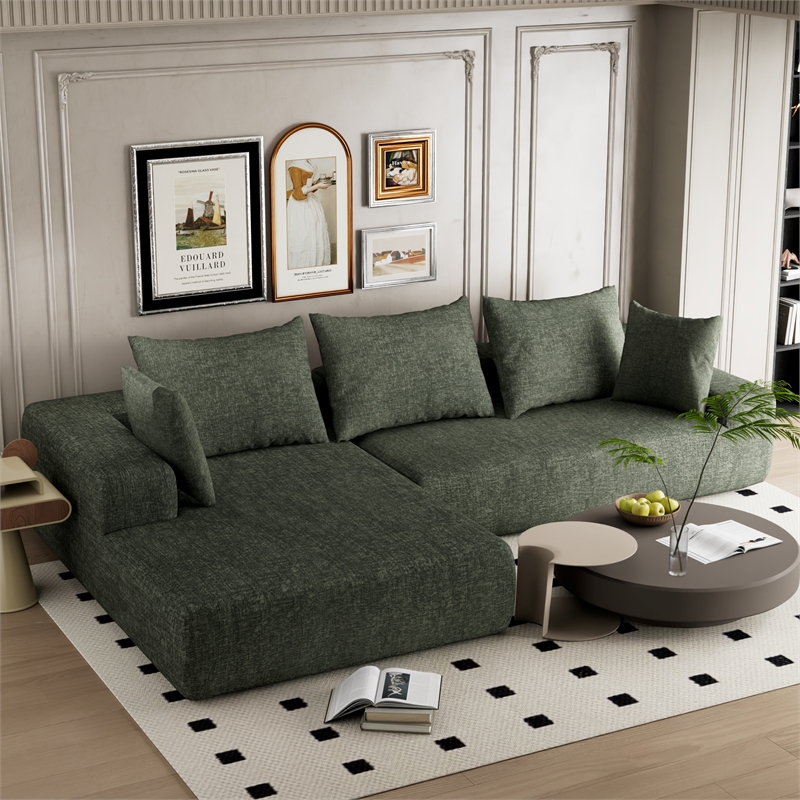 Green L-shaped Chenille free-install fully foam-filled Compressed sofa