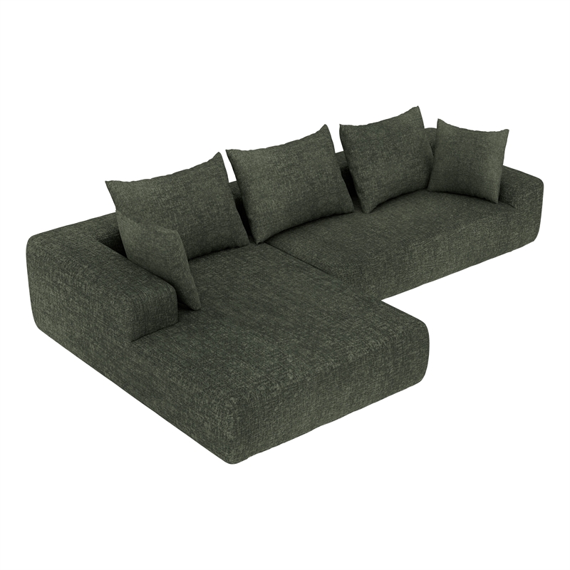Green L-shaped Chenille free-install fully foam-filled Compressed sofa