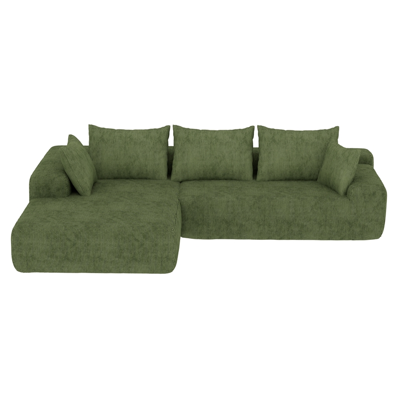 Green L-shaped Corduroy Fabric free-install fully foam-filled Compressed sofa