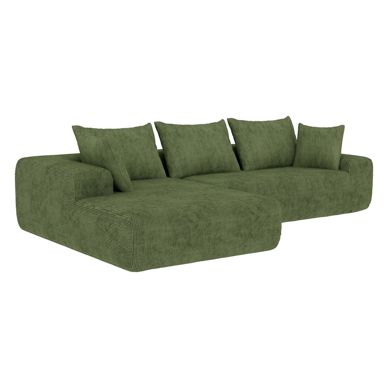 Green L-shaped Corduroy Fabric free-install fully foam-filled Compressed sofa