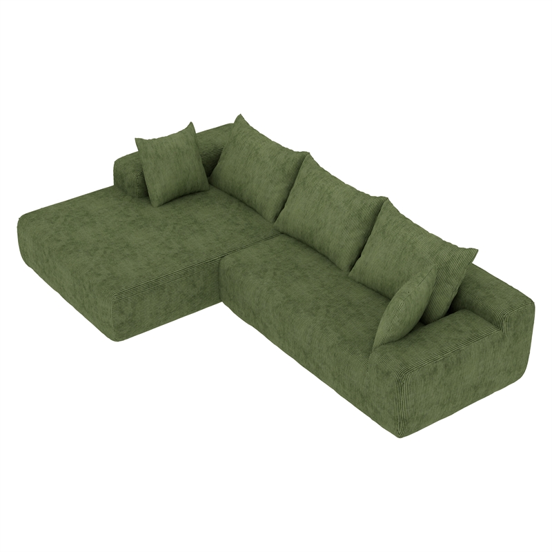 Green L-shaped Corduroy Fabric free-install fully foam-filled Compressed sofa