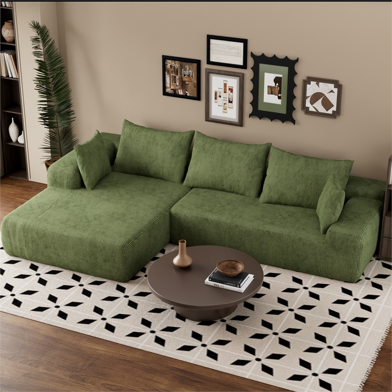 Green L-shaped Corduroy Fabric free-install fully foam-filled Compressed sofa