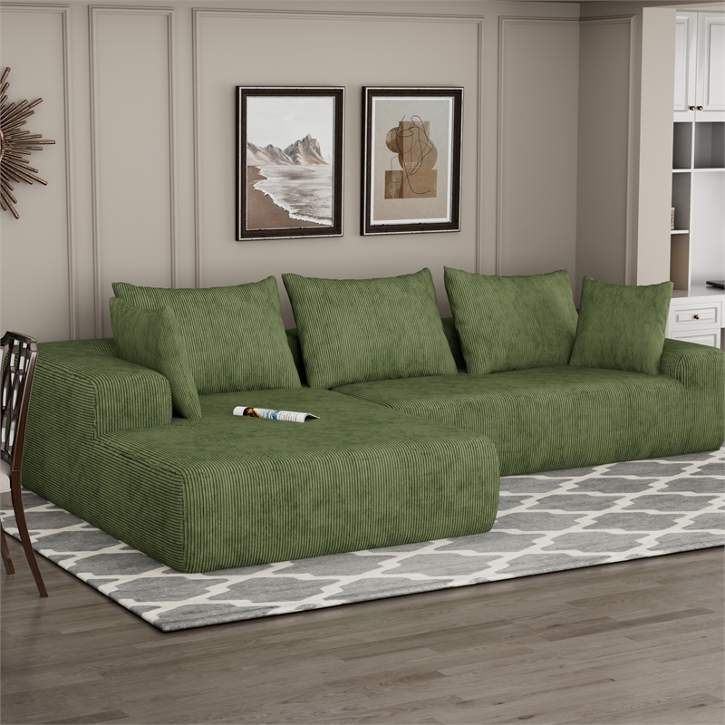 Green L-shaped Corduroy Fabric free-install fully foam-filled Compressed sofa