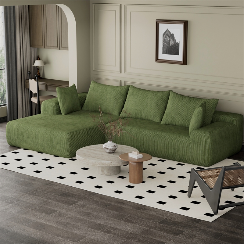 Green L-shaped Corduroy Fabric free-install fully foam-filled Compressed sofa