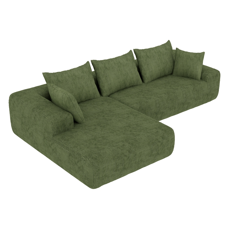 Green L-shaped Corduroy Fabric free-install fully foam-filled Compressed sofa