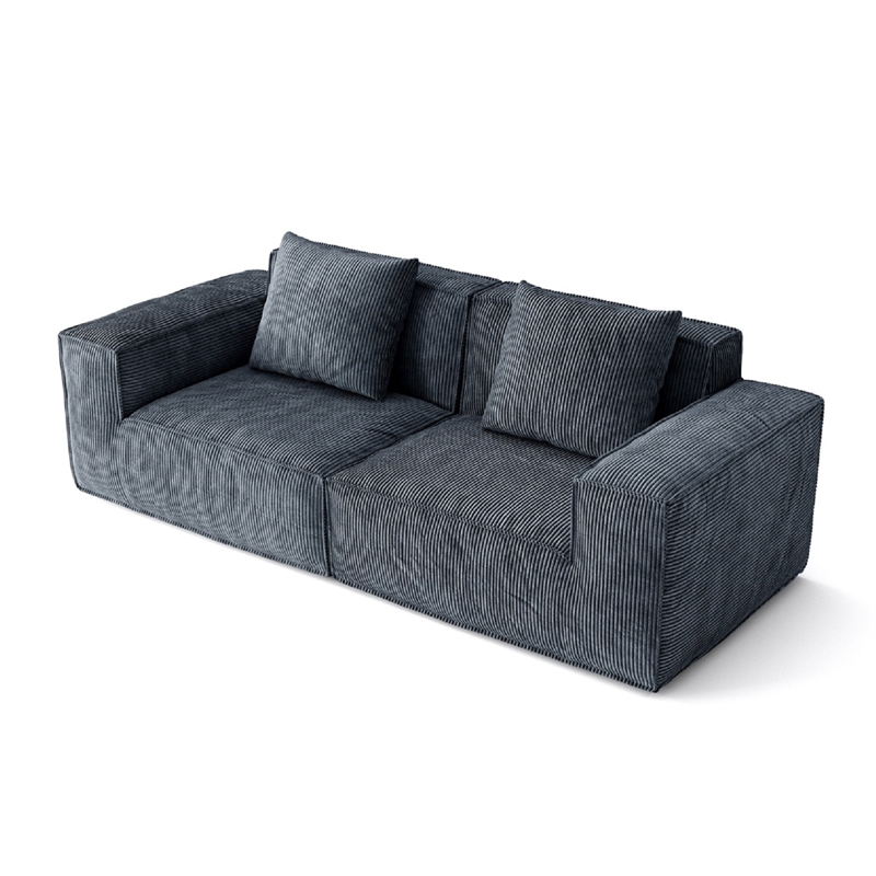 2-Seater Corduroy Fabric Compressed Tofu Block Sofa Bed - Gray