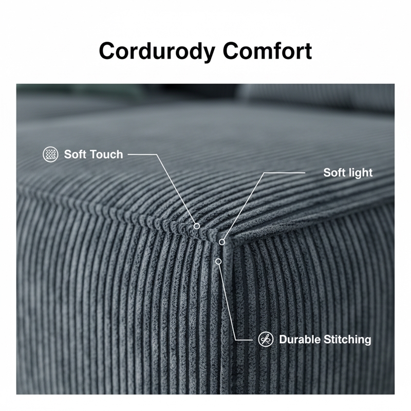 2-Seater Corduroy Fabric Compressed Tofu Block Sofa Bed - Gray