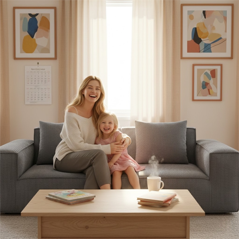 2-Seater Corduroy Fabric Compressed Tofu Block Sofa Bed - Gray