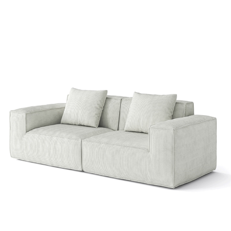 2-Seater Corduroy Fabric Compressed Tofu Block Sofa Bed - White