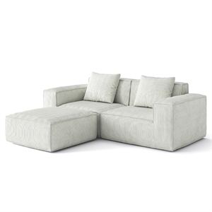2-Seater Corduroy Fabric Compressed Tofu Block Sofa Bed with Footrest - White