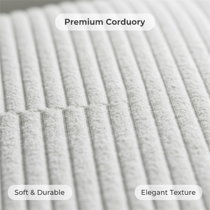 3-Seater Corduroy Fabric Compressed Tofu Block Sofa Bed with Footrest - White