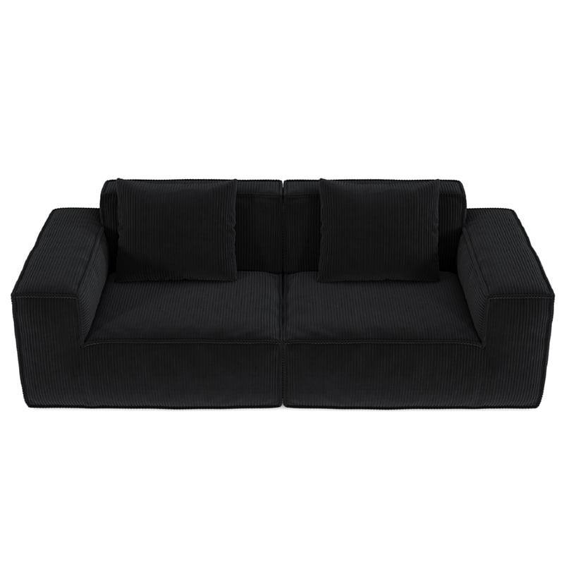 2-Seater Corduroy Fabric Compressed Tofu Block Sofa Bed - Black
