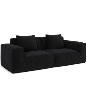 2-Seater Corduroy Fabric Compressed Tofu Block Sofa Bed - Black