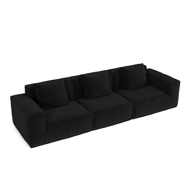 3-Seater Corduroy Fabric Compressed Tofu Block Sofa Bed - Black