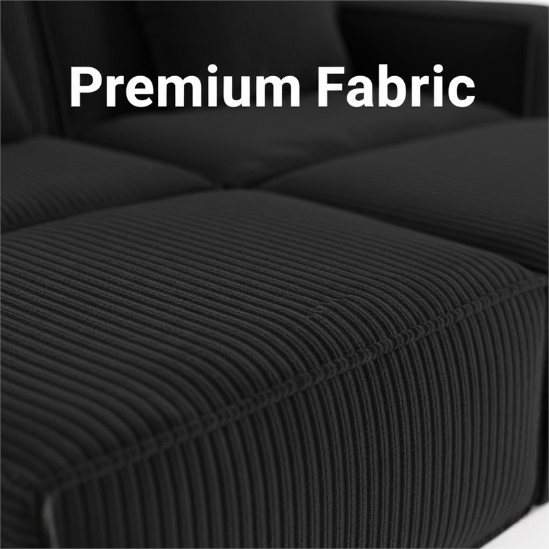 3-Seater Corduroy Fabric Compressed Tofu Block Sofa Bed - Black