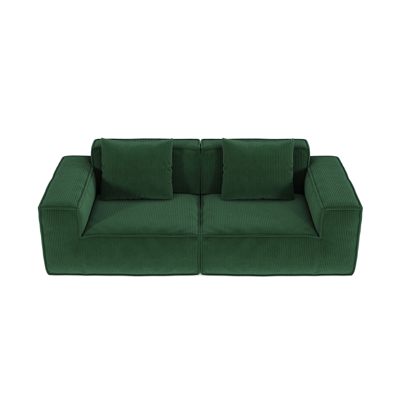 2-Seater Corduroy Fabric Compressed Tofu Block Sofa Bed - Green