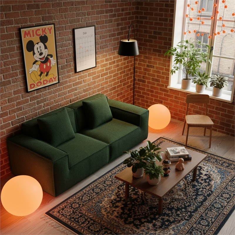 2-Seater Corduroy Fabric Compressed Tofu Block Sofa Bed - Green