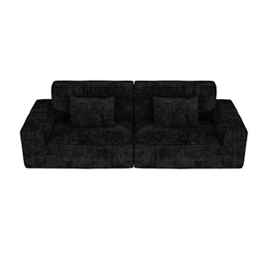 106.3&quot 2-Seater Striped Corduroy Compression Sofa with High-Rebound Foam - Black