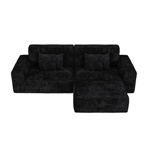 106.3&quot 2-Seater Striped Corduroy Compression Sofa with a Footrest - Black
