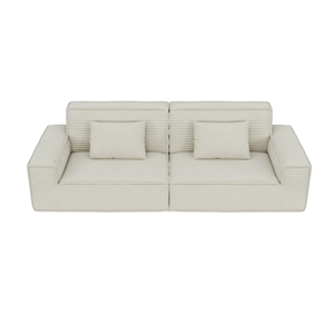 106.3&quot 2-Seater Striped Corduroy Compression Sofa with High-Rebound Foam - White