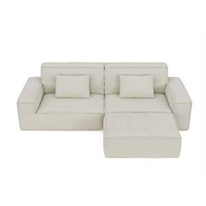 106.3&quot 2-Seater Striped Corduroy Compression Sofa with a Footrest - White