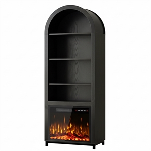 2-in-1 Arched Black Wood Grain Cabinet with 23&quot Electric Fireplace