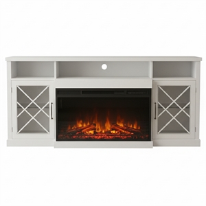 65&quot White TV Stand with 30&quot 3-Sided Electric Fireplace for 43&quot-75&quot TVs