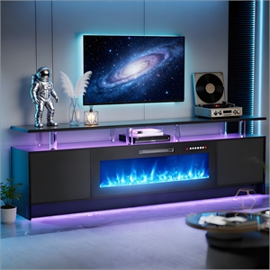 80&quot Black Engineered Wood TV Stand with 42&quot Electric Fireplace & 20-Color LED