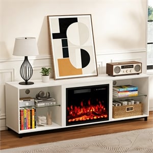 White TV Stand with 23&quot Electric Fireplace & 12-Color LED Lighting & Touchscreen