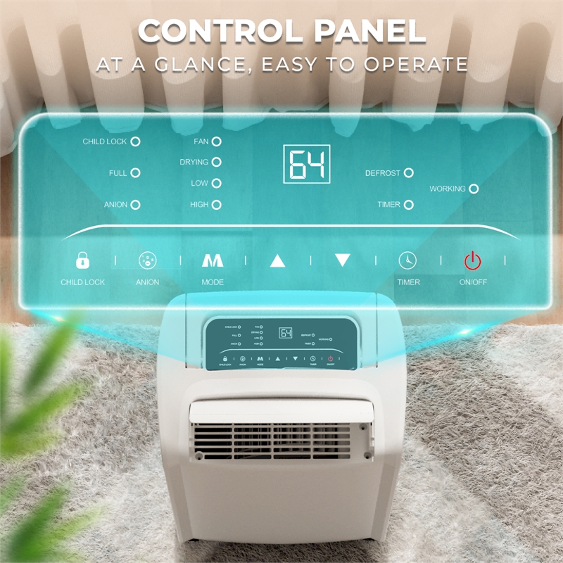 70-Pint White Plastic Dehumidifier for 4500 Sq Ft with 4 Modes &Air Purification