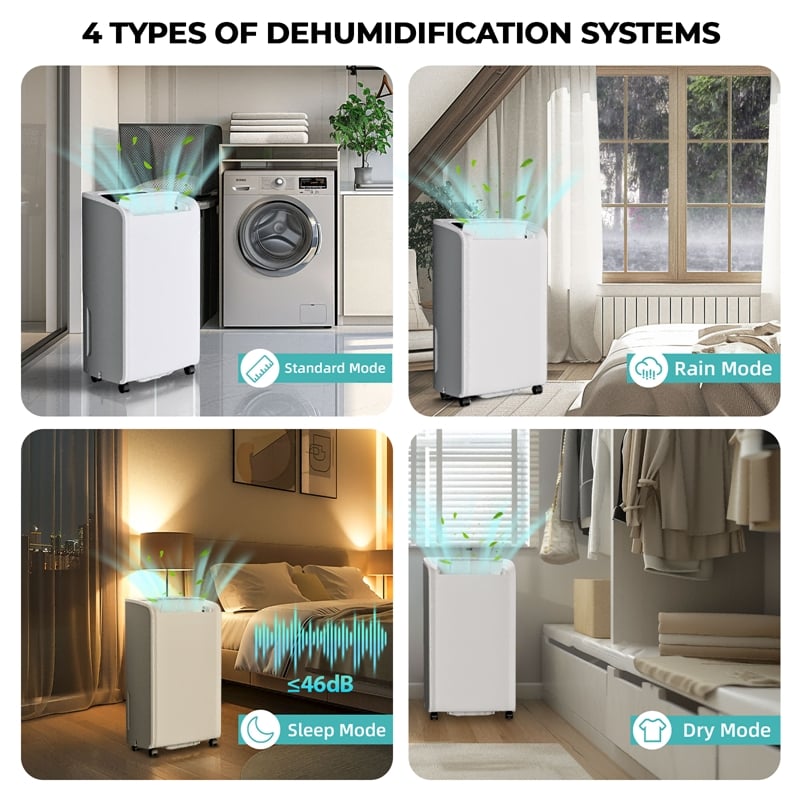 70-Pint White Plastic Dehumidifier for 4500 Sq Ft with 4 Modes &Air Purification