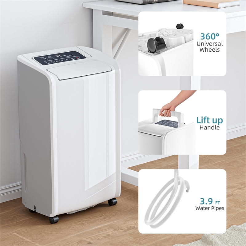 70-Pint White Plastic Dehumidifier for 4500 Sq Ft with 4 Modes &Air Purification