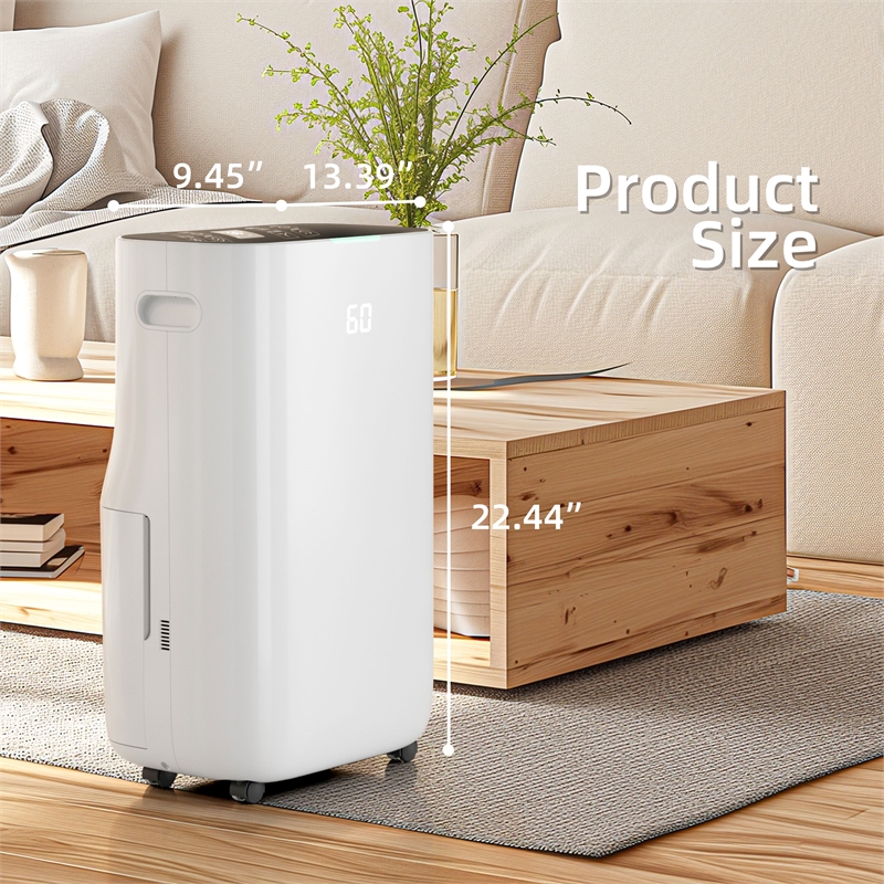 80-Pint White Plastic Semiconductor Dehumidifier for 500 Sq Ft with 5 Modes