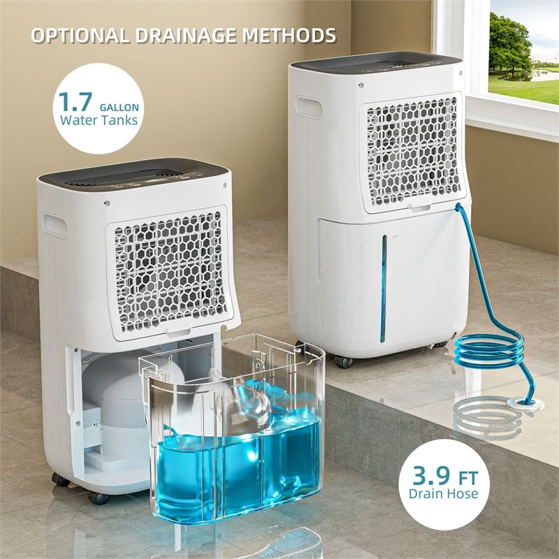 80-Pint White Plastic Semiconductor Dehumidifier for 500 Sq Ft with 5 Modes