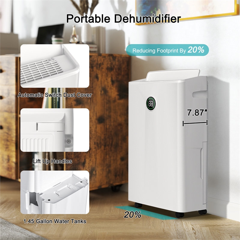 22-Pint White Plastic Ultra-Thin Semiconductor Dehumidifier for 500 Sq Ft