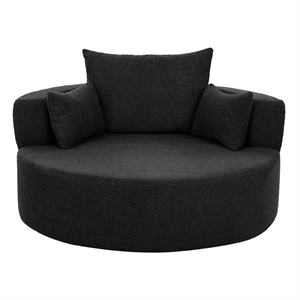 Chenille Swivel Accent Barrel Chair with 3 Removable Pillows (Black)