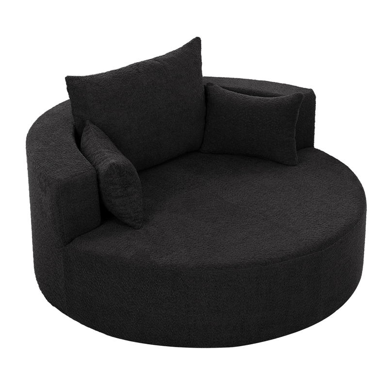 Chenille Swivel Accent Barrel Chair with 3 Removable Pillows (Black)
