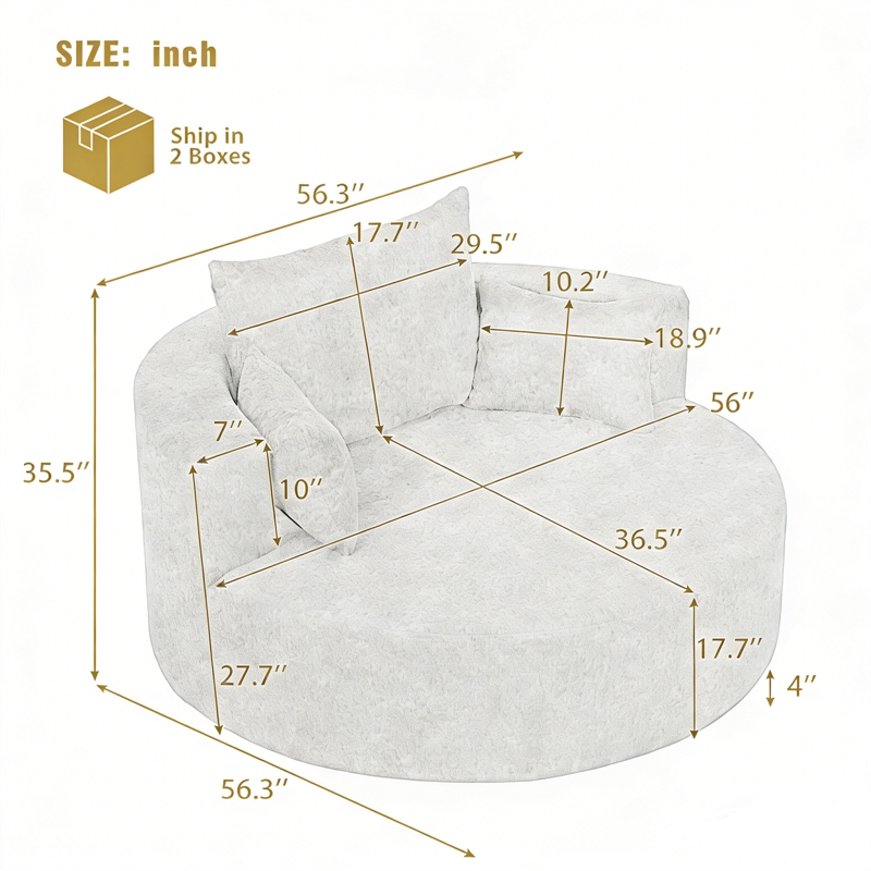 Chenille Swivel Accent Barrel Chair with 3 Removable Pillows (Black)