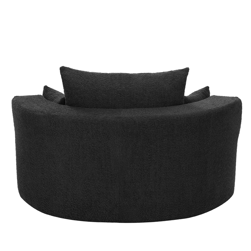 Chenille Swivel Accent Barrel Chair with 3 Removable Pillows (Black)