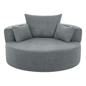 Chenille Swivel Accent Barrel Chair with 3 Removable Pillows (Gray)