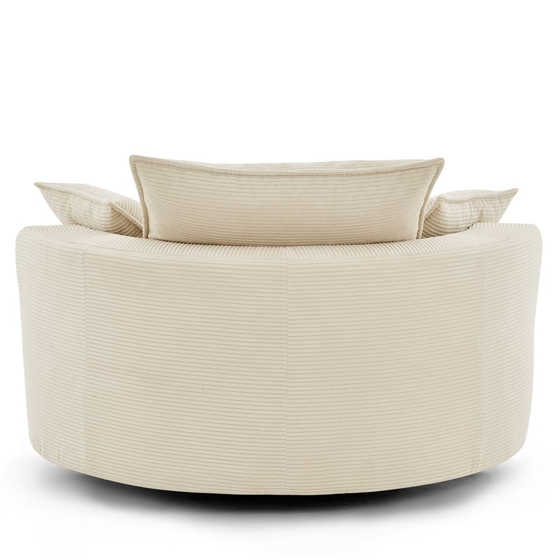 Corduroy Fabric Swivel  Accent Barrel Chair with Dual-layer Cushion (Beige)