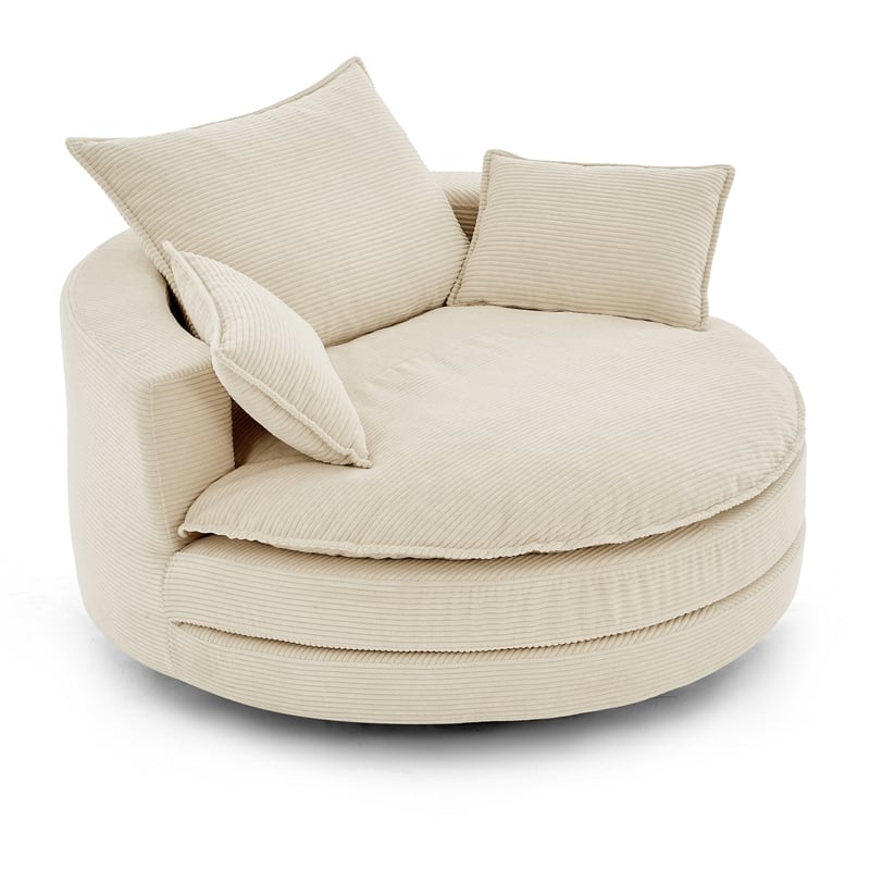 Corduroy Fabric Swivel  Accent Barrel Chair with Dual-layer Cushion (Beige)