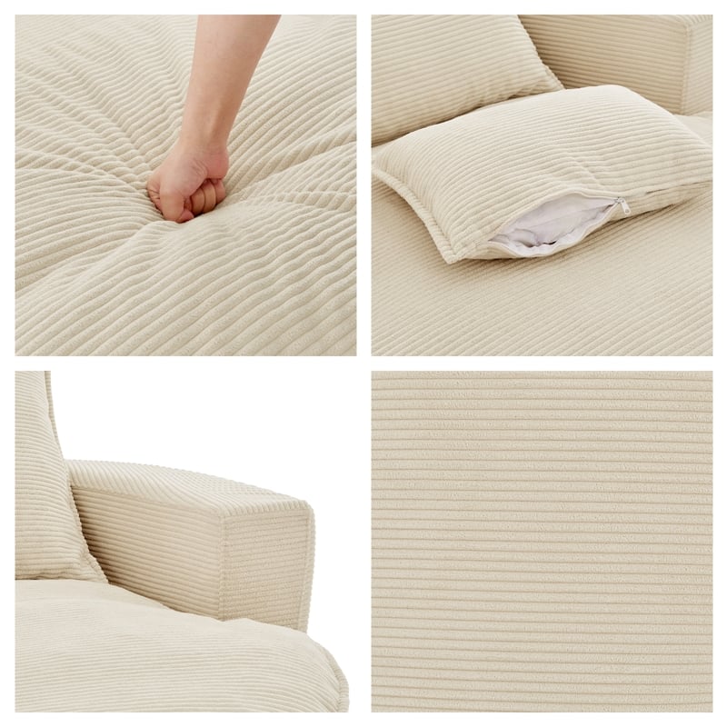 Corduroy Fabric Swivel  Accent Barrel Chair with Dual-layer Cushion (Beige)